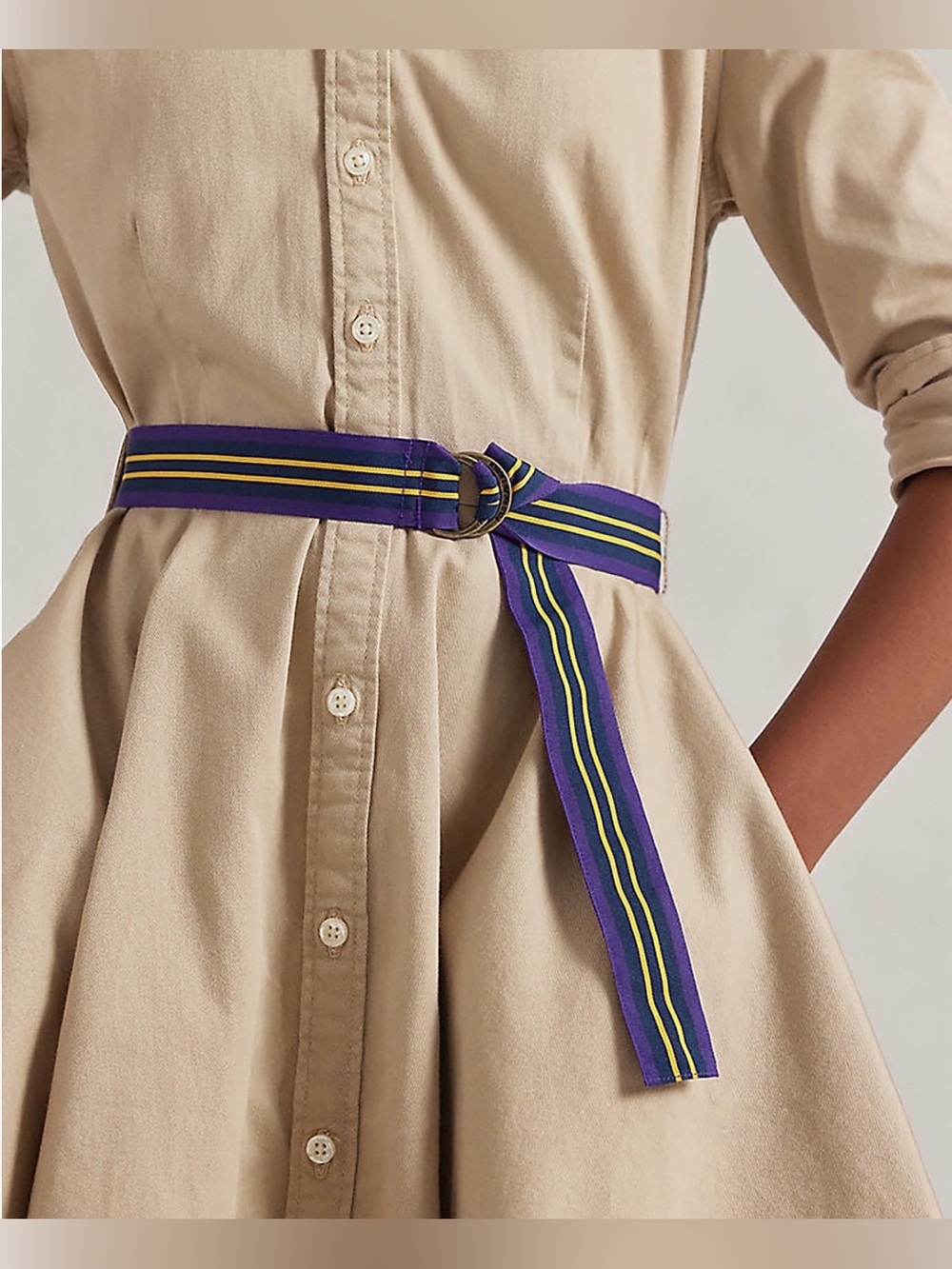 Ralph Lauren Girls Belted Cotton Chino Shirtdress (Size: 12) - Picture 6 of 9